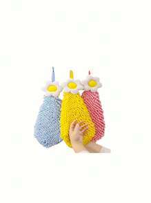 1pc/3 Packs Super Soft Creative Plumeria Pattern Hanging Hand Towel, Quick Absorbent Quick Dry Coral Fleece/Lint Free. , Reusable, Suitable For Kitchen/Bathroom - Multi-Purpose Household Essentials, Household Cleaning, Body Care, Hand Towel, Kitchen Quick Dry Absorbent Rag, Table Cloth. Cleaning Tools Dish Cloths Kitchen Towel