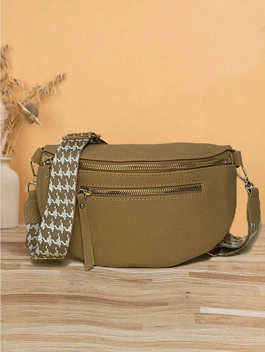 Houndstooth Chest Bag With Wide Strap, Large Capacity Shoulder Bag, Simple Commuter Dumpling Bag/Waist Bag Suitable For Women's Daily Outings Or Sports