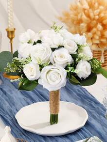 1pc Bridal Bridesmaid Bouquet With Crystal Heart Accent, White Rose Bouquet For Wedding, Bridal Shower, Anniversary, Proposal Gift Halloween - 彩色 - 查看 26