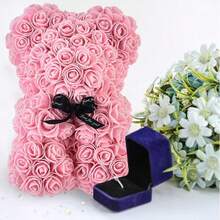 1PC Rose Bear Valentine's Day Mother's Day Best Gift For Friends' Wedding Anniversary Birthday Handmade Teddy Bear Cute And Romantic Eternal Flower Bear(NO Gift Box) - Baby Pink - View 7