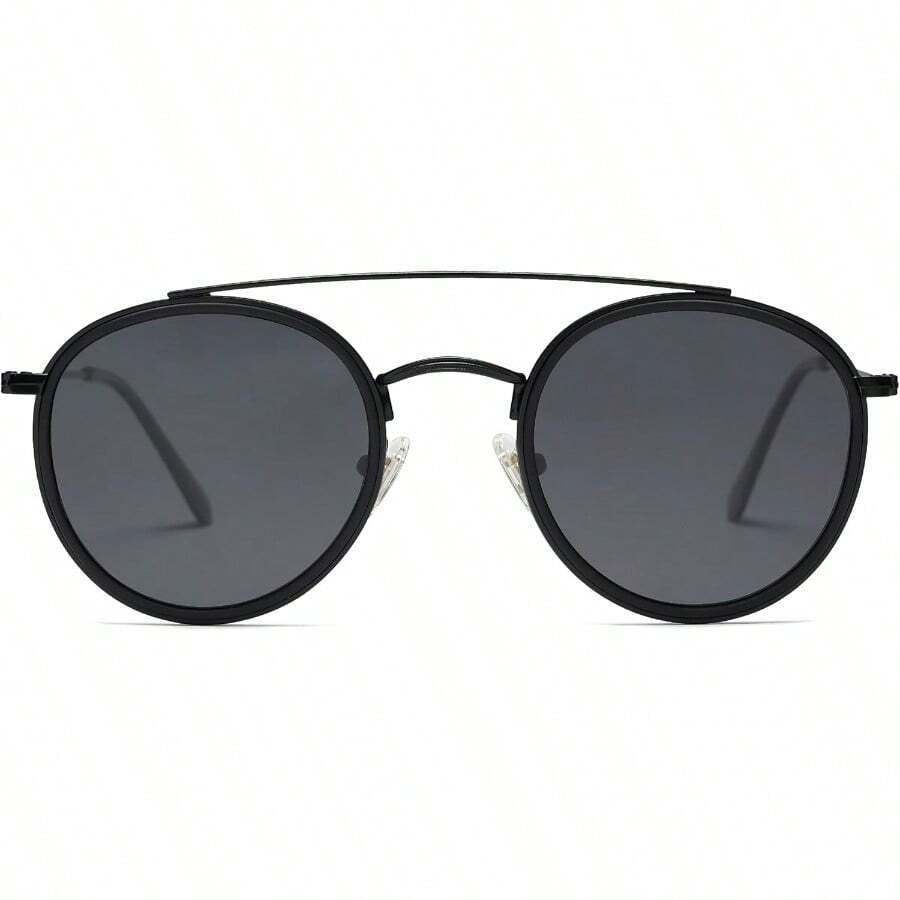 Retro Vintage Round Polarized Sunglasses For Women Men Small Double Bridge Circle Sunnies SJ1104 - 深黑色/灰色 - 查看 1