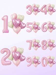 8 个 18 英寸奶油白色、焦糖色、粉色铝箔数字气球，18 英寸粉色、奶油白色、焦糖色、咖啡色心形气球，40 英寸 0-9 氦气数字气球，适用于生日派对、1 岁生日装饰 - 多 - 查看 4