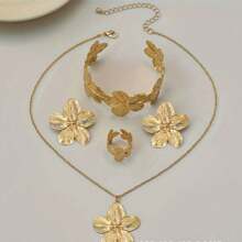 2pcs/5pcs Flower Necklace, Earrings, Bracelet, Ring Metal 5-Petal Flower Jewelry Set, Women Elegant Sweet Accessories