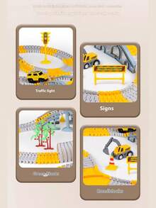 儿童DIY积木轨道拼接拼图玩具，电动轨道玩具工程迷你车套装拼图男孩玩具轨道车火车玩具，适合儿童生日、万圣节、圣诞节、新年礼物