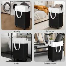 50L Rolling Laundry Basket With Wheels, Collapsible & Waterproof Laundry Hamper, Mobile Clothes Hamper, Storage Laundry Bins With Handles For Laundry Room, Bedroom, Bathroom & Dorm, Black - 黑色 - 查看 9