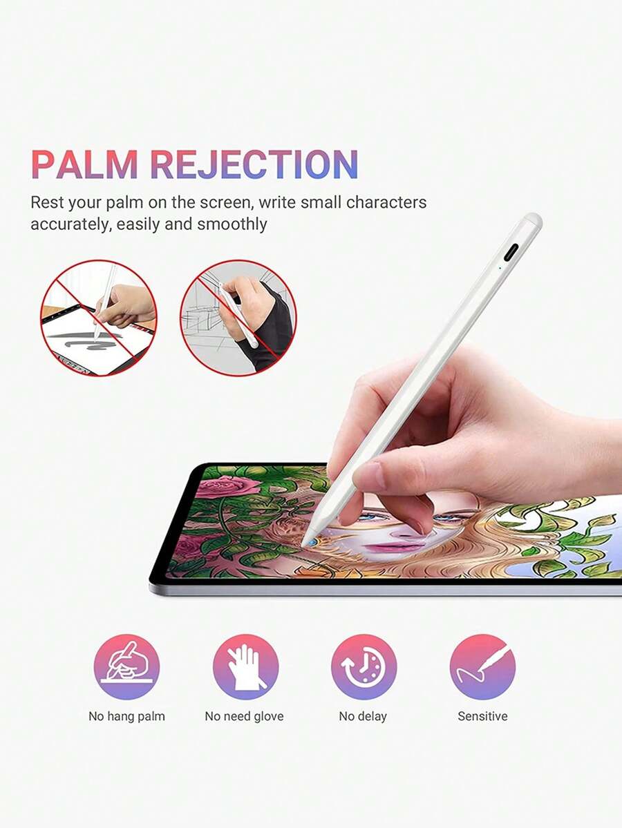 Compatible With Apple Pencil For IPad Pro 13" 12.9" M4, Air 11", 5, 4, M3, M2, 8, 10, 9, 9th, 10th Gen, A16, Mini 6, 7, 2025 - White - View 1