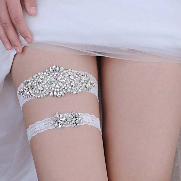 1 Stück vielseitiger Strass Spitzen Strumpfhalter/Sockenhalter, dehnbarer elastischer Strumpfhalter, elegantes Hochzeitskleid Accessoire. Geeignet für Abschlussball, Party, Abendkleider.