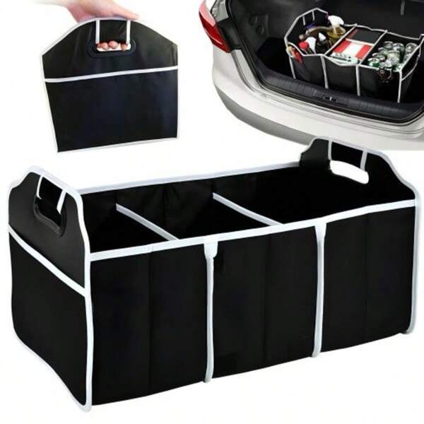 Sac de rangement pliable pour coffre de voiture avec 3 compartiments, 58 cm - Organisateur de coffre pliable