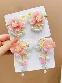 4pcs Vintage Flower Tassel Hair Clips For Girls