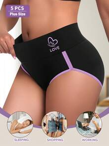 MEIYATING 5pcs Pack Plus Size Women's High-Waist Fashion Contrasting Color Triangle Panties, Comfortable Fit - Multicolor - View 5
