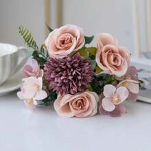 Artificial Flowers Rose Chrysanthemum Silk Bridal Bouquet Wedding Outdoor Arch Festival Home Room Vase Table Diy Gift Decoration