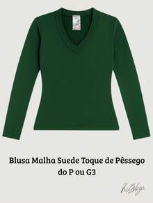 Women's Suede Knit Blouse With V-Neckline – Comfort, Style And Versatility For All Occasions - 軍綠色 - 查看 1