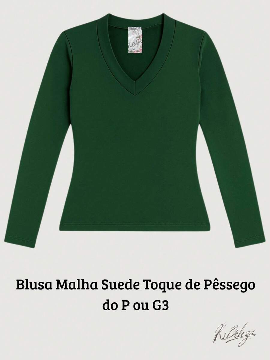 Women's Suede Knit Blouse With V-Neckline – Comfort, Style And Versatility For All Occasions - 軍綠色 - 查看 1