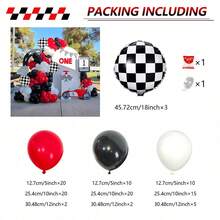 109 piezas/set Guirnalda de coches de carreras Balloon, látex rojo, negro, blanco, lámina a cuadros de 18" en blanco y negro adecuado para ducha, coche, fiestas de camiones, decoraciones de cumpleaños con temática de coche de carrera, decoración de fiesta de aniversario para hombres - rojo y negro - Ver 7