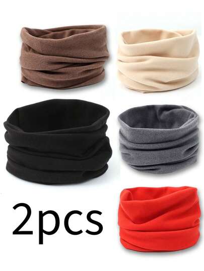 2pcs Fleece Neck Gaiter Windproof Scarf For Winter, Neck Warmer For Cycling