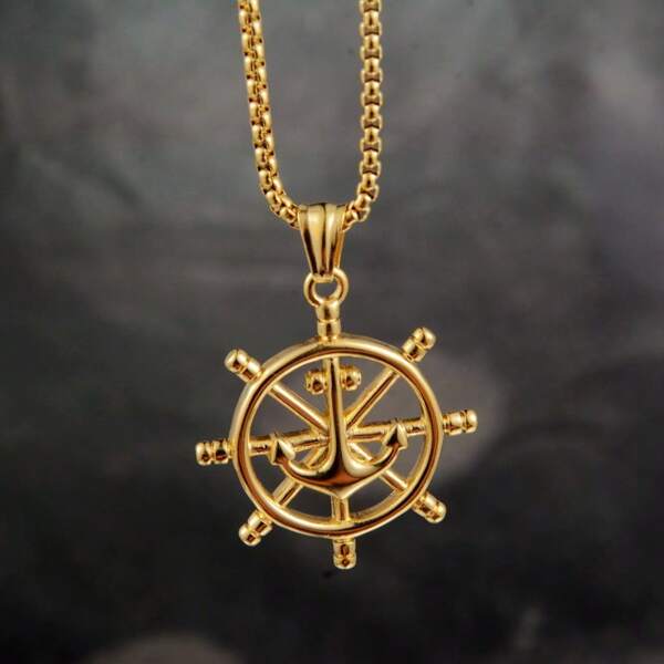 1pc 2 Color Options Nautical Rudder & Anchor Design Stainless Steel Pendant Necklace, Fashion Unisex Gift