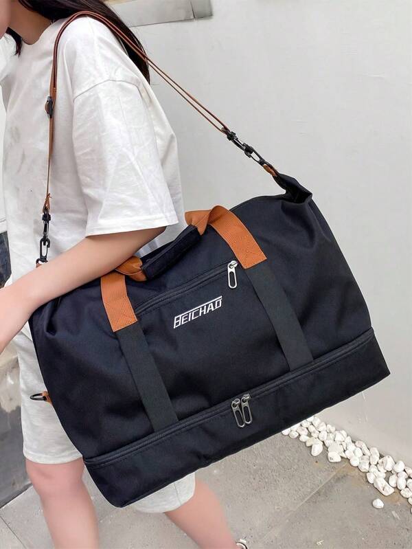 Over Night Holiday Luggage Travel Duffel Bag, Large Capacity Waterproof Gym Bag, Weekend Carry-On Handbag With Dry And Wet Separation, Casual Multifunctional Portable Shoulder Bag With Shoes Compartment For Business