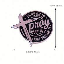 Christian Enamel Badge Brooch: "Pray For It, Pray For It To Pass Through It" With Cross And Airplane Design - Inspired Religious Jewelry Gift, Faith Encouragement Spiritual Accessory, Religious Symbol, Exquisite Craftsmanship - Silver - View 4