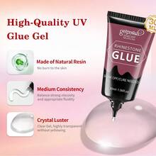 30ml Nail Rhinestone Glue For Nails: Super Strong Gel Nail Glue For Decorations Nail Charm Nails Bling Gel For Nail Gem Nail Art Jewel Diamonds Cured Need Beauty - Clear - View 3