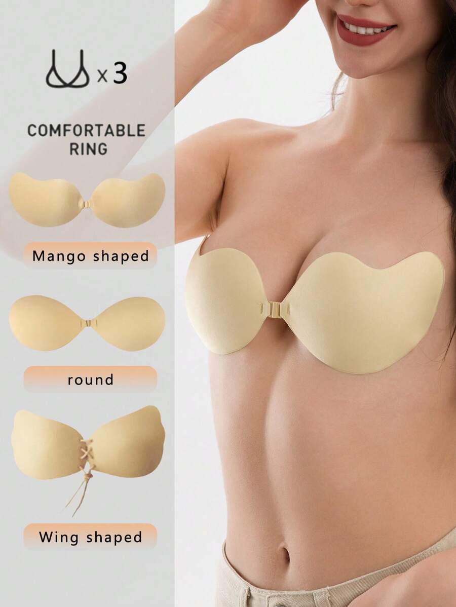 3 Pairs Of Invisible Adhesive Bras, Strapless Seamless Push-Up Silicone Bras, Backless Bras, Strapless Bras, Invisible Bras, Reusable Invisible Silicone Backless Bras, Skin-Friendly Self-Adhesive Bras For Evening Dresses, Wedding Dresses, Swimsuits And Backless
