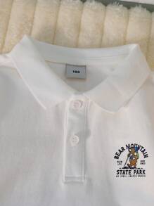 Camicia polo casual a maniche lunghe con stampa di lettere per ragazzo giovane