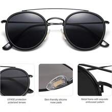 Retro Vintage Round Polarized Sunglasses For Women Men Small Double Bridge Circle Sunnies SJ1104 - 深黑色/灰色 - 查看 3