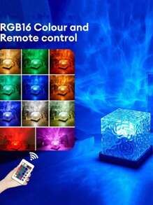 1 pièce Lampe à projection d'ondes 16 couleurs - Flamme rotative progressive avec lumière aquatique, avec télécommande, convient pour le bureau, la table de chevet, la chambre à coucher, le bar, le restaurant, veilleuse des vagues