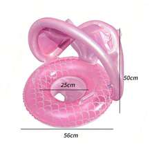 1PC Summer Inflatable Baby Ring, Pink Mermaid Tail Shaped Swim Float For Beach, Baby Mermaid Swim Ring Pool Rings With Sun Protection Canopy For Pool Beach, Inflatable Seat For Swimming Pool