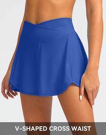 Kayrth Women's High Waisted Swim Skirt With Shorts Bathing Suit Skirts Swimsuit Tankini Bottoms With Pockets - Blue - View 4