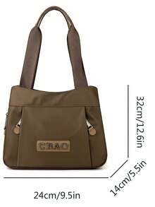 1 peça Bolsa de ombro feminina estilosa, bolsa de mão, grande capacidade, formato quadrado, vários bolsos, material de nylon resistente a arranhões, adequada para compras, encontros, reuniões, deslocamentos, bolsa de ombro elegante, minimalista, casual, chique, cor café, tamanho: 12,6 pol. x 9,5 pol. x 5,5 pol. - Castanho Café - Ver 6