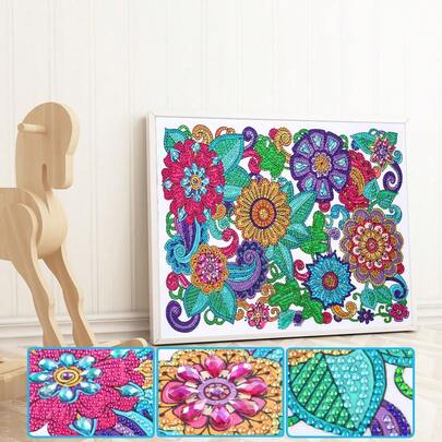 1pc Adult DIY Diamond Painting Kit, Asymmetrical Shaped Rhinestones, Colorful Floral Pattern, Suitable For Beginner Adult Diamond Art Craft, Home Wall Decor, Holiday Gift