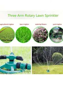 1pc 360° Rotating 3-Arm Automatic Lawn Sprinkler System, Suitable For Garden, Farm, Vegetable Patch Irrigation Equipment (Green)