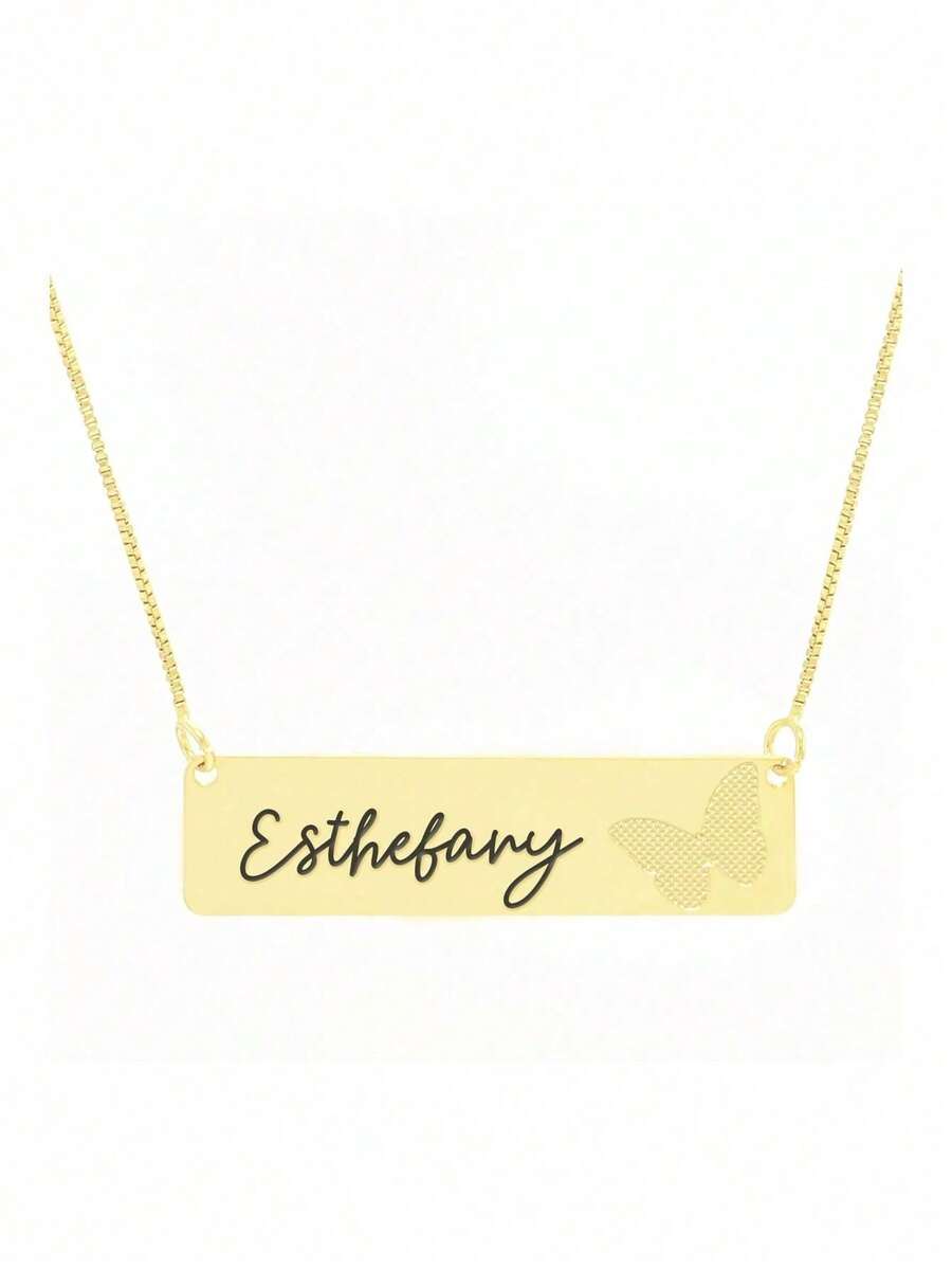 Colar Personalizado Borboleta Gravação Nome Esthefany Banhado Ouro 18K - 999014307