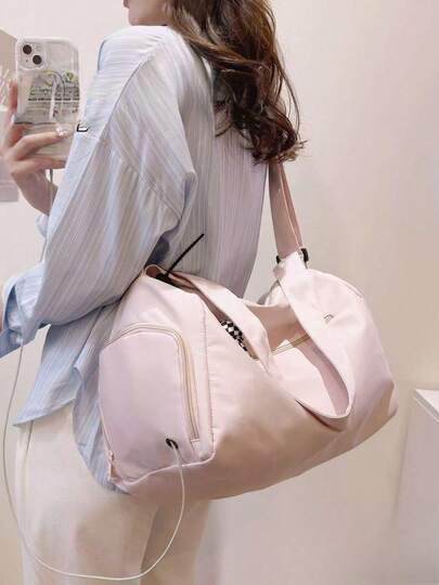 1pc Sports Yoga Messenger Bag, Fitness Bag, Japanese Style INS Solid Color Large Capacity Short-Distance Travel Bag, Student School Bag