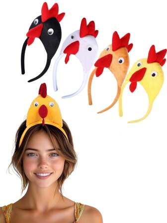 1件/3件 - 小鸡发箍、小鸡毛头带、公鸡动物发箍，成人生日装扮派对用品，颜色随机。这款头带套装以农场动物为主题，不仅是农场动物生日派对的理想礼物和装饰品，也是动物角色扮演游戏或万圣节服装头带的完美选择。独特的动物耳朵和角形设计让您在派对上脱颖而出。