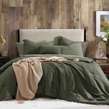 Dark Olive Green Full Comforter Set - 7 Pieces Comforter Full Size, Solid Bedding Set For All Season, Textured Bed In A Bag With Sheets - Dark Green - View 1