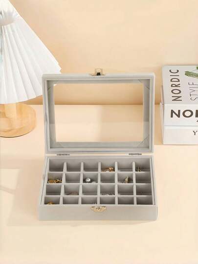 A Jewelry Storage Box Designed To Showcase Earrings, Rings, Necklaces, And Other Jewelry. Equipped With A Dust-Proof Transparent Flip Cover For Jewelry Classification, It Is An Essential Household Jewelry Storage Box, Suitable For Gifting, Female Jewelry Storage, And As A Halloween Or Christmas Gift