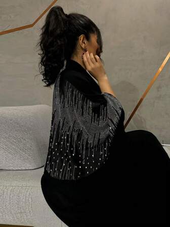 2025 Nuevo diseño de moda musulmana de mujer, cárdigan con strass, bata larga, estilo de Medio Oriente, abaya