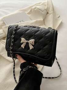 Bolso de hombro acolchado con decoración de mariposa y lazo, bolso cruzado pequeño y elegante con cadena para mujer 2024