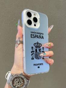 1pc Spain Passport Style Phone Case, Spain National Emblem Pattern, Travel & Fashion, Silver Background White Soft Frame High-End Hard Shell Phone Case, Protective Cover Compatible With Samsung, 13, 16 Pro Max