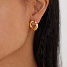 1 Set Gold Hollow Circle Stainless Steel Earrings, Vintage Chic Style, Versatile And Simple, Suitable For Party And Holidays
