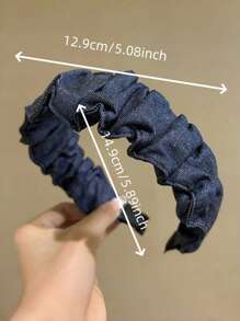 2 peças Headbands de Denim Plissados de Borda Larga de Cor Sólida e Elegante para Mulheres, Acessórios Versáteis de Coroa Alta, Adequados para Decorar Penteados, Passeios Diários, Estilo Boêmio, Elegante, Faixa de Cabelo para Mulheres, Acessórios de Cabelo, Tiara de Cabelo
