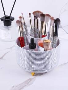 1pc Rotating Nail Brush Makeup Brush Organizer, Nail Art Tool Storage Rack, Tabletop Vanity Eyeshadow Brush Lipstick Holder With Diamond Lining - Multicolor - View 5