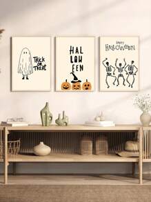 3pcs Halloween Canvas Wall Arts Set - Vibrant Skull & Pumpkin Prints , Frameless Polyester Posters, Perfect For Living Room, Bedroom, Hallway Decor, Halloween Decorations, Perfect For Fall Room Decor Home Decor Fall Decor