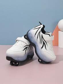 1 Pair Kids' Black & White Heelys Sports Roller Skate Shoes, Retractable Hidden Wheeled Roller Skating Shoes For Boys