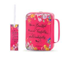 1 Piece Text Cover Floral Pattern, Zippered Storage Bag With Handle And Back, 10 Inch Portable Storage Bag For Daily Carry-On Items, Suitable For Studying, Outdoor, Daily Commuting, Studying, Office Supplies,Back To School,School Supplies