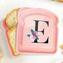 1 pieza Caja de almuerzo portátil con tapa con forma de tostada, caja de sándwich con pan tostado, contenedor de alimentos con patrón de letra creativo, cajas de aperitivos para cocina, picnic al aire libre, caja bento de gran capacidad - Rosa - Ver 72