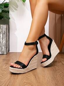 厚底坡跟防水罗马凉鞋（带绳）