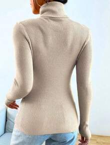 Women's Ribbed Knit Blouse Turtleneck Long Sleeve Elegant Simple Polyester Knitted Home Beach Daily - Sand - View 2