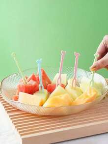 50/100件水果签，家用水果叉，创意可爱卡通塑料水果叉，蛋糕水果叉，派对婚礼餐饮用具